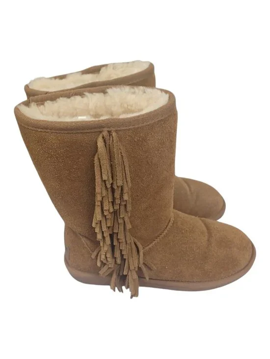 Minnetonka Camel Brown Suede Moccasin Booties with Fringe Size 6 - Picture 5 of 7